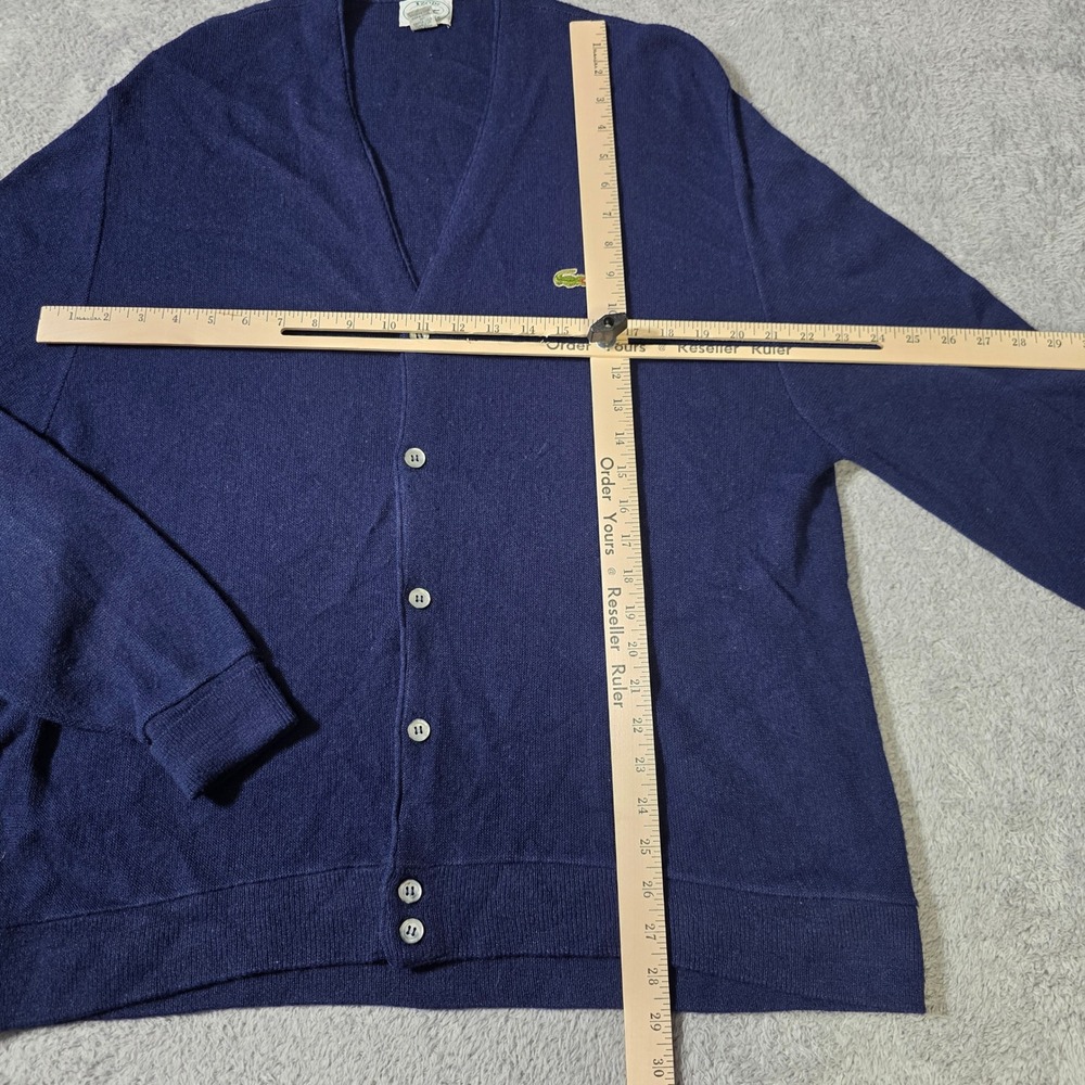 Izod Lacoste Mens XL Cardigan Sweater Navy Blue Vintage V-Neck Orlon Acrylic USA - Picture 2 of 6